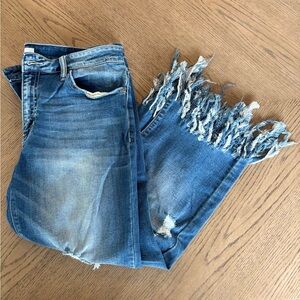 KanCan Frayed Distressed Ankle Jeans - Medium Blue